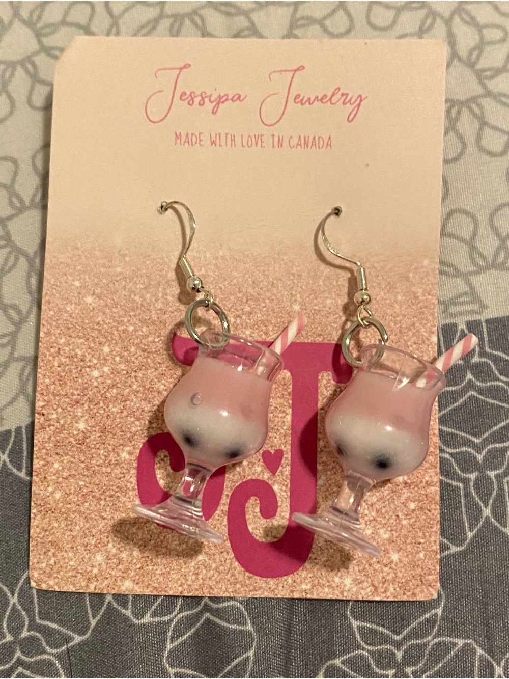 Pink Bubble Tea Glass Dangle Earrings